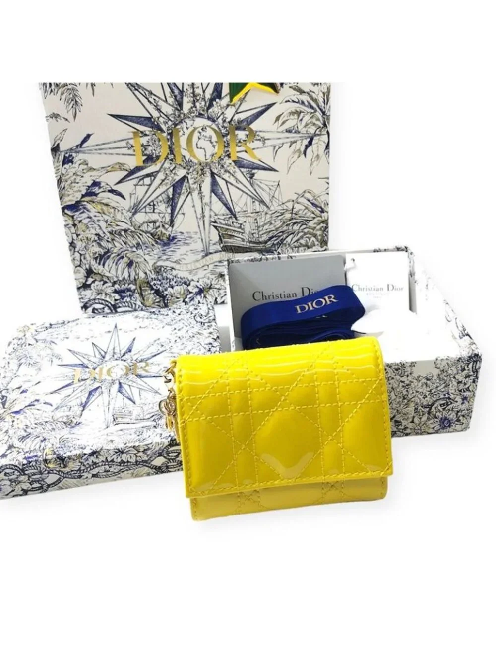 Dior Lady Lotus Wallet Cannage Patent Calfskin Trifold Handbag